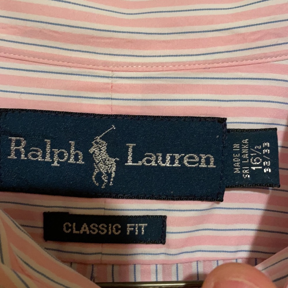 Ralph Lauren classic fit button down. Pink with navy and whit pinstripes. - Picture 2 of 4